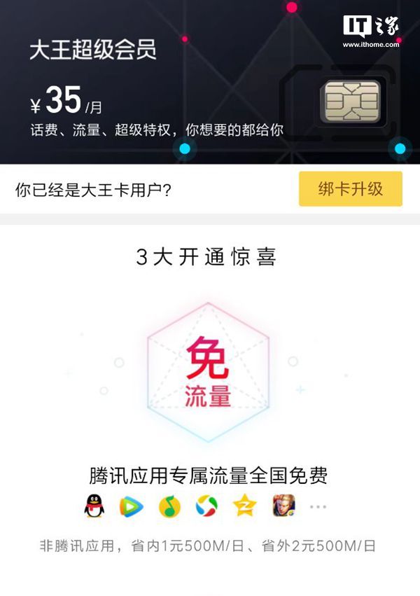 35元/月:腾讯大王超级会员卡接受申请,开会员免月租
